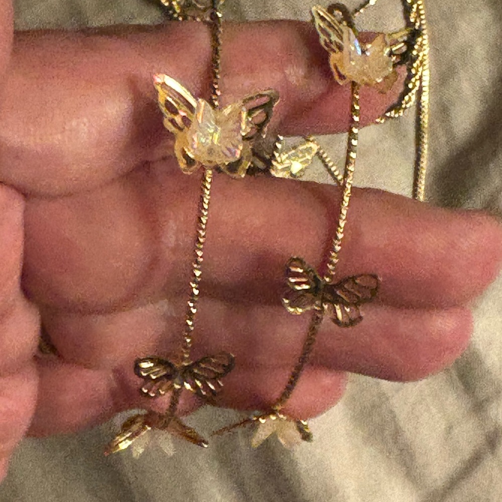 Gold Butterfly Layered Necklace Set with Matching Hoop Earrings - Picture 6 of 8